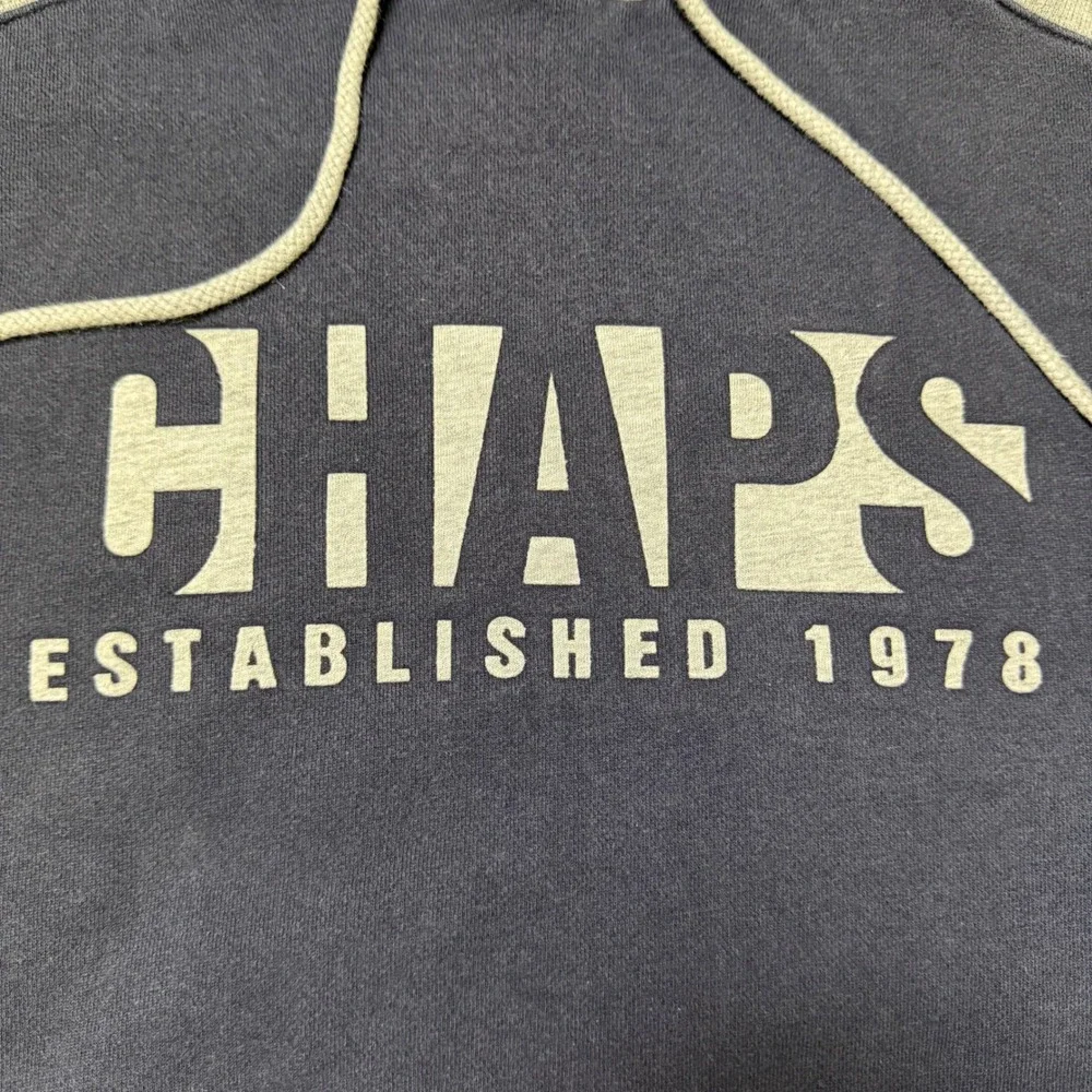 Vintage Chaps Hoodie Mens XL Navy Blue Grey Pullover Established 1978 Logo